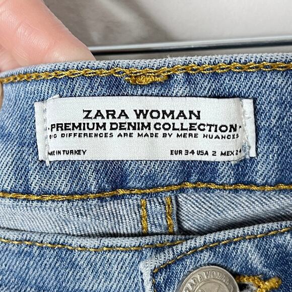 Zara Woman Jeans Womens 2 Straight Distressed Ripped Light Wash Low Rise Stretch - Picture 8 of 9